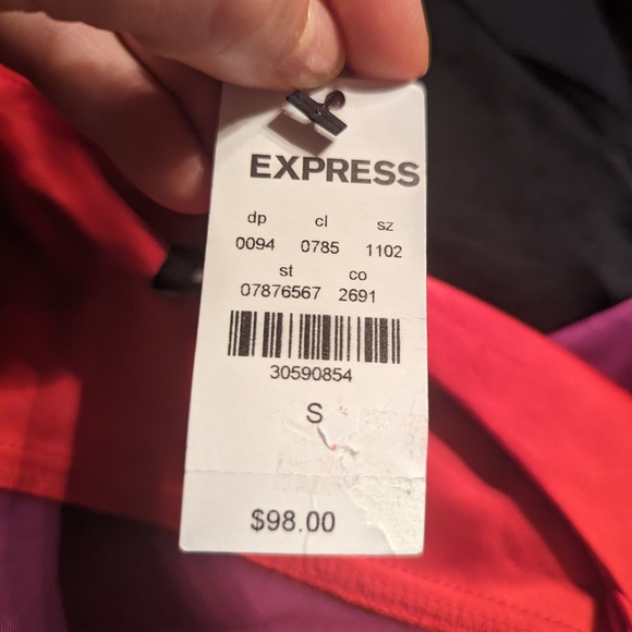 Express Silky Colorblock Strappy Dress, Black, Red and Purple- Size Small - Picture 12 of 13